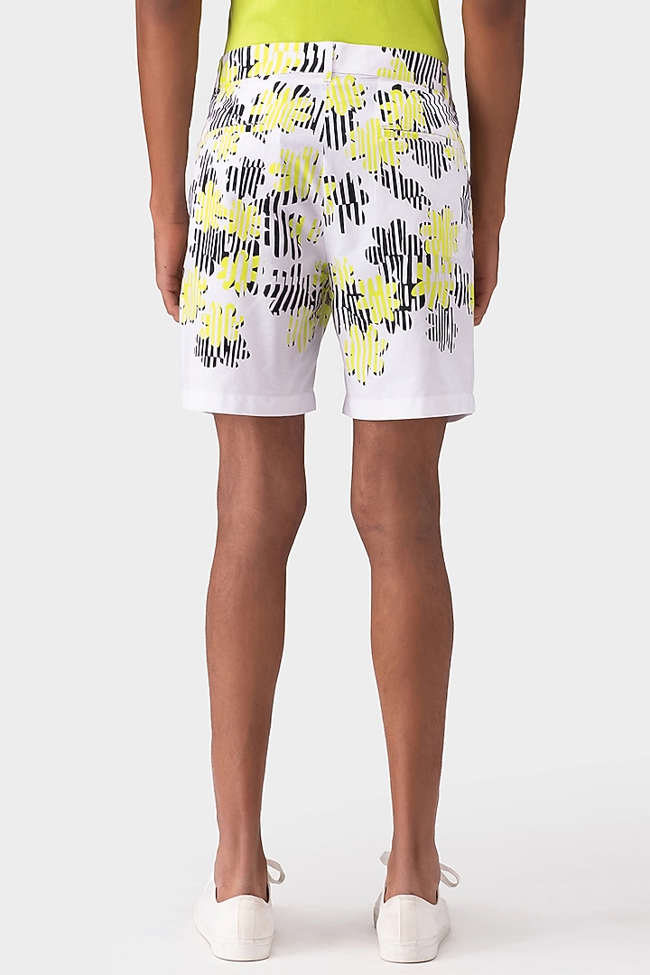 White Cotton Poplin Printed Shorts by Genes Lecoanet Hemant Men at Pernia's Pop Up Shop
