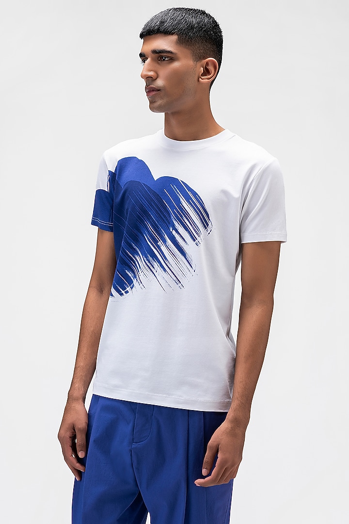 White Cotton Jersey Printed T-Shirt by Genes Lecoanet Hemant Men at Pernia's Pop Up Shop