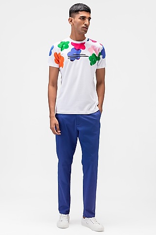 White Cotton Jersey Printed T-Shirt by Genes Lecoanet Hemant Men