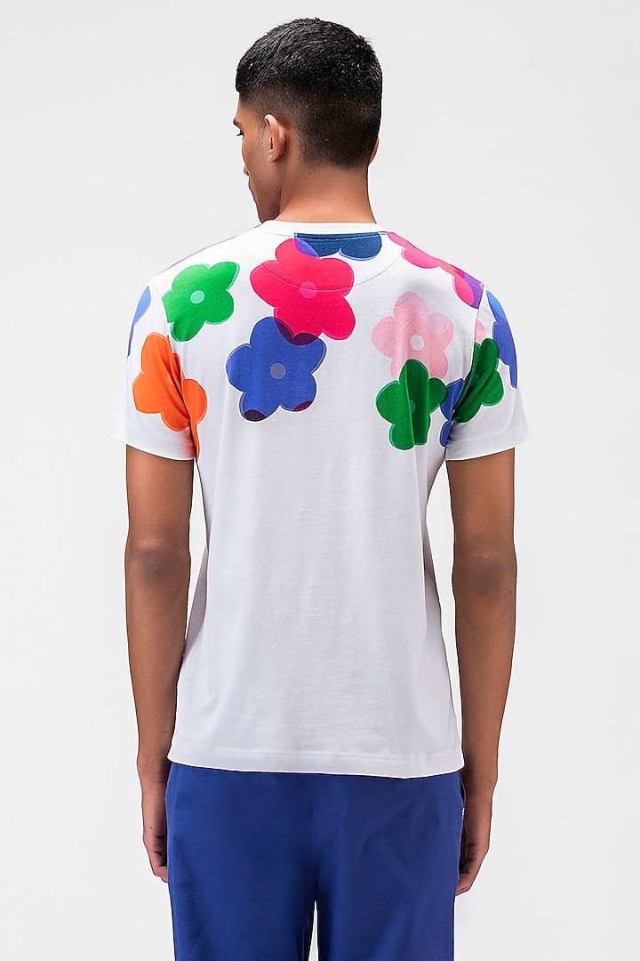 White Cotton Jersey Printed T-Shirt by Genes Lecoanet Hemant Men at Pernia's Pop Up Shop