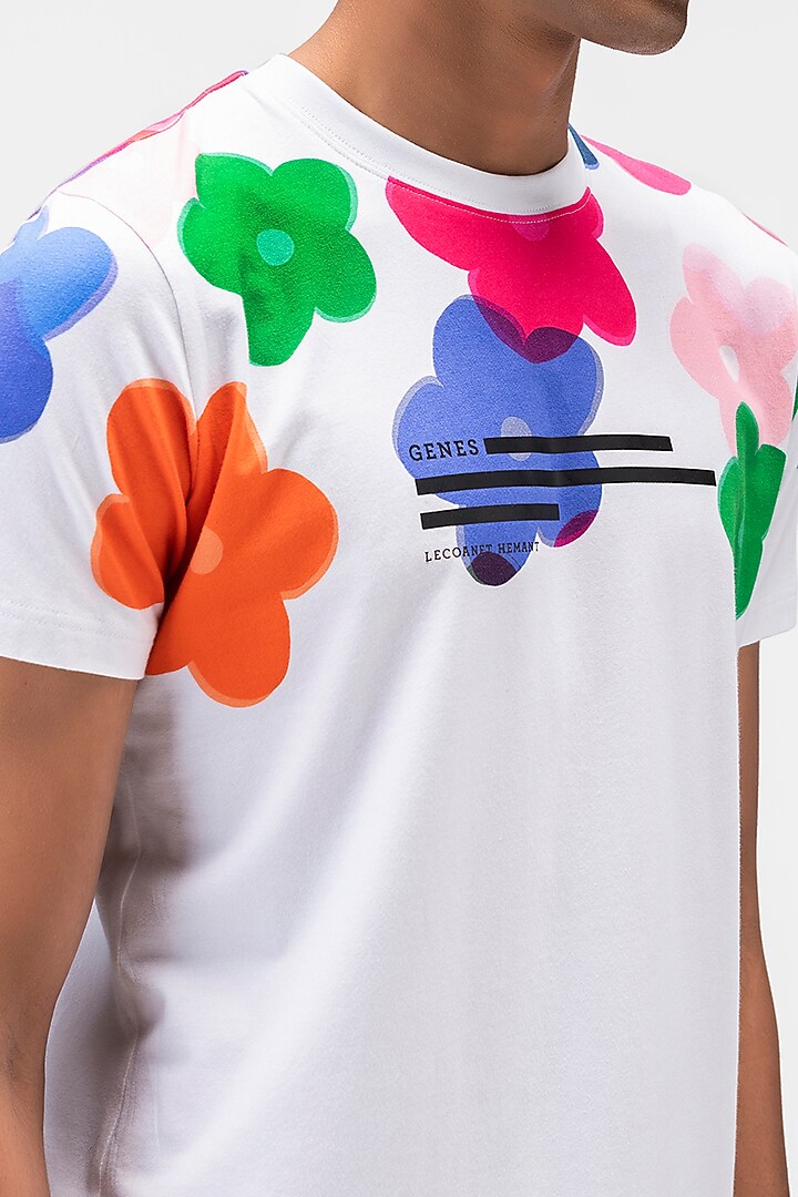 White Cotton Jersey Printed T-Shirt by Genes Lecoanet Hemant Men at Pernia's Pop Up Shop