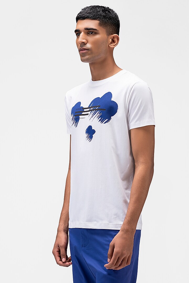 White Cotton Jersey Printed T-Shirt by Genes Lecoanet Hemant Men at Pernia's Pop Up Shop