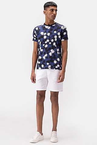 Berry Blue Cotton Jersey Printed T-Shirt by Genes Lecoanet Hemant Men