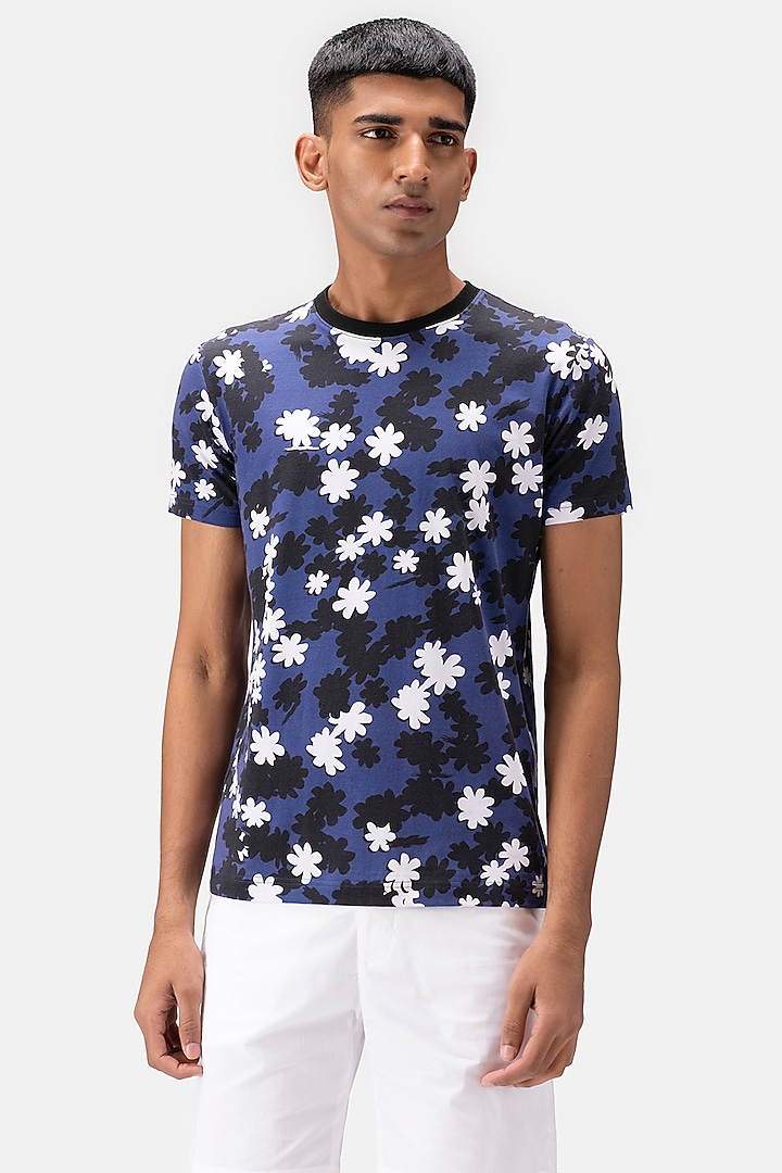 Berry Blue Cotton Jersey Printed T-Shirt by Genes Lecoanet Hemant Men at Pernia's Pop Up Shop