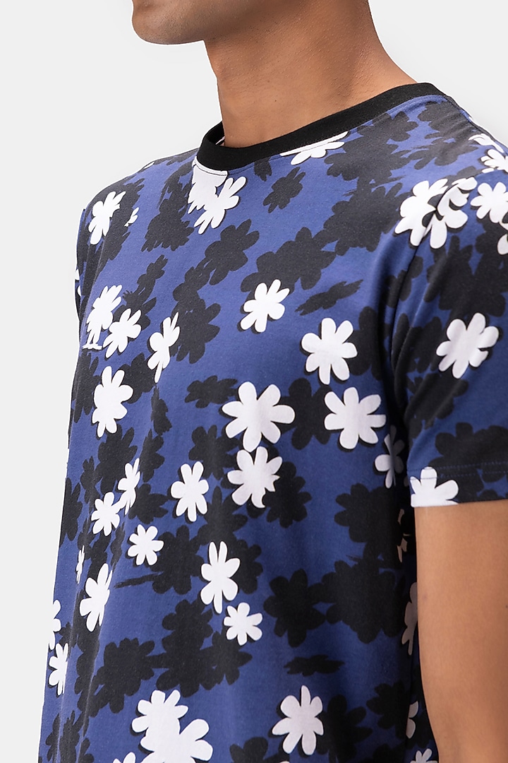 Berry Blue Cotton Jersey Printed T-Shirt by Genes Lecoanet Hemant Men at Pernia's Pop Up Shop