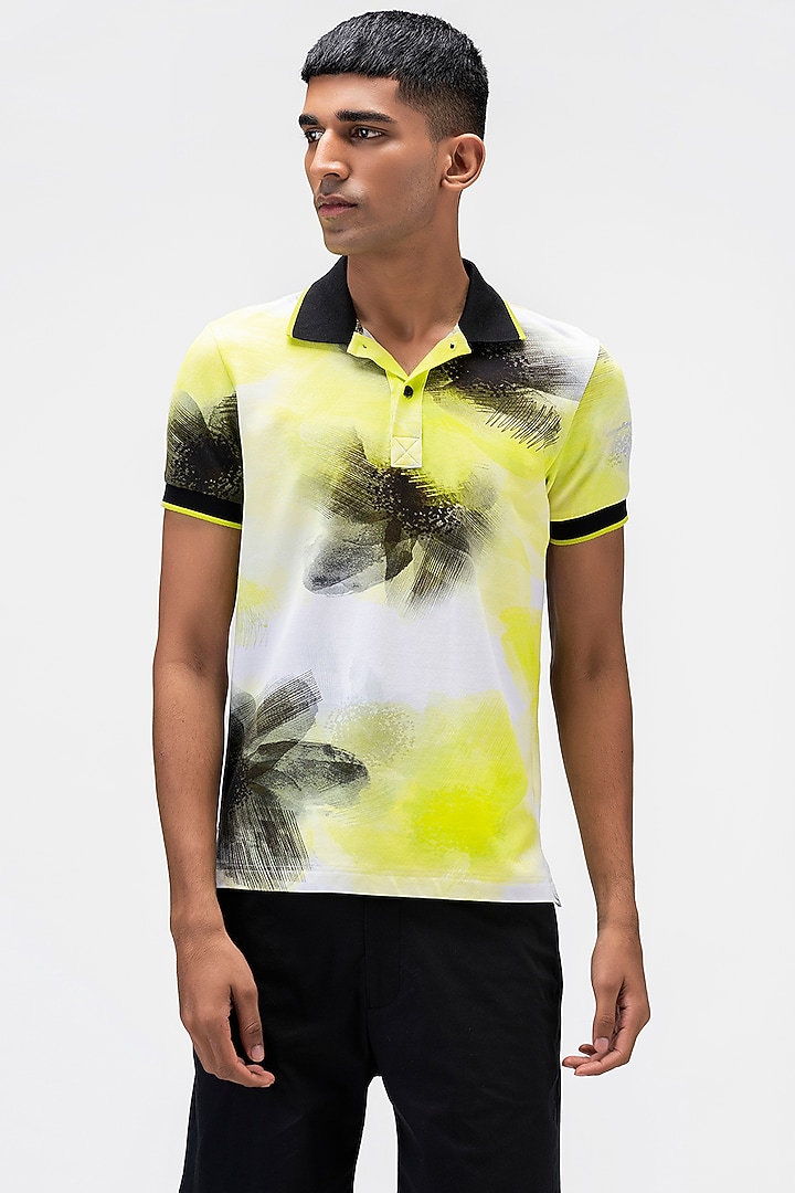 White Cotton Pique Printed T-Shirt by Genes Lecoanet Hemant Men at Pernia's Pop Up Shop