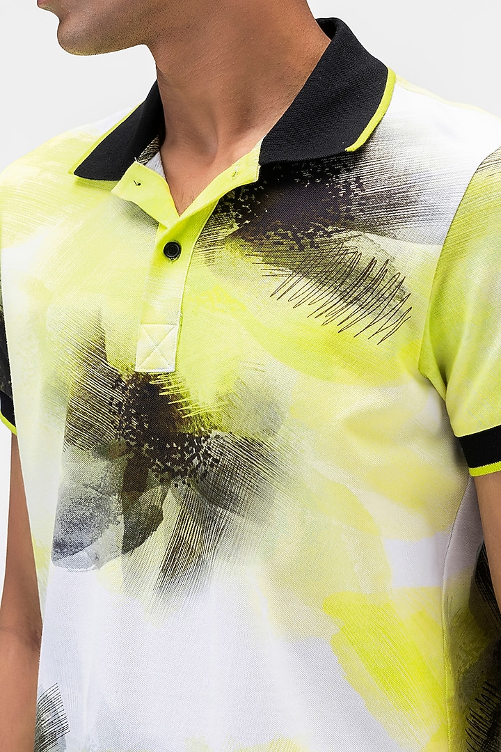White Cotton Pique Printed T-Shirt by Genes Lecoanet Hemant Men at Pernia's Pop Up Shop