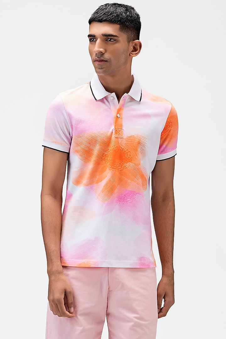 White Cotton Pique Printed T-Shirt by Genes Lecoanet Hemant Men at Pernia's Pop Up Shop