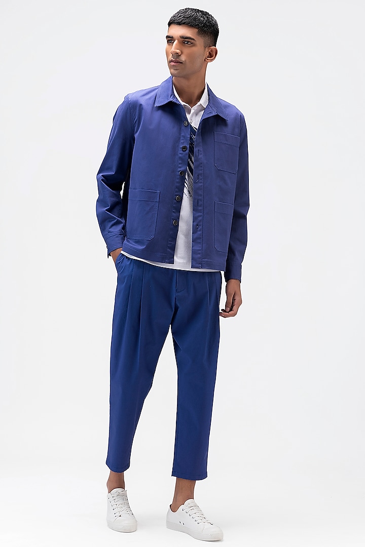 Berry Blue Cotton Twill Jacket by Genes Lecoanet Hemant Men