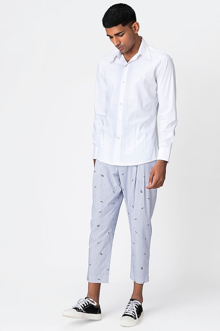 White Cotton Pintucked Shirt by Genes Lecoanet Hemant Men