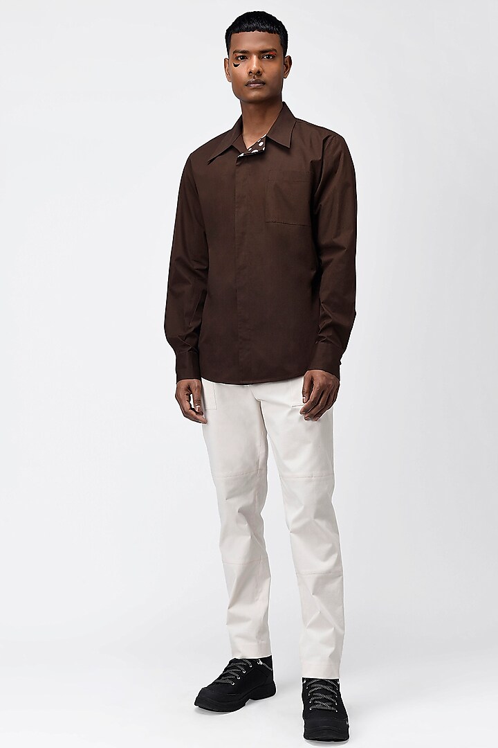 Brown Cotton Poplin Shirt by Genes Lecoanet Hemant Men