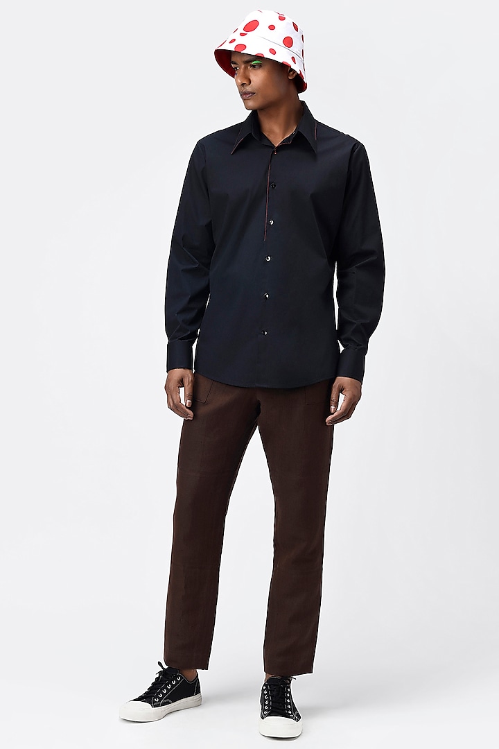 Black Cotton Poplin Shirt by Genes Lecoanet Hemant Men
