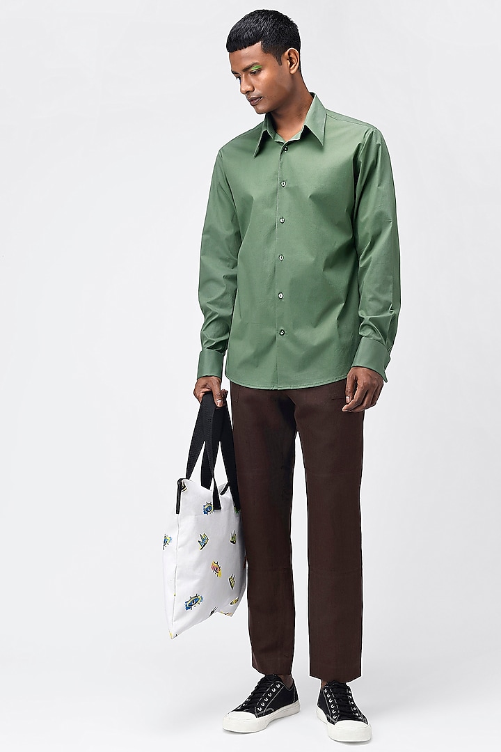 Green Cotton Poplin Shirt by Genes Lecoanet Hemant Men