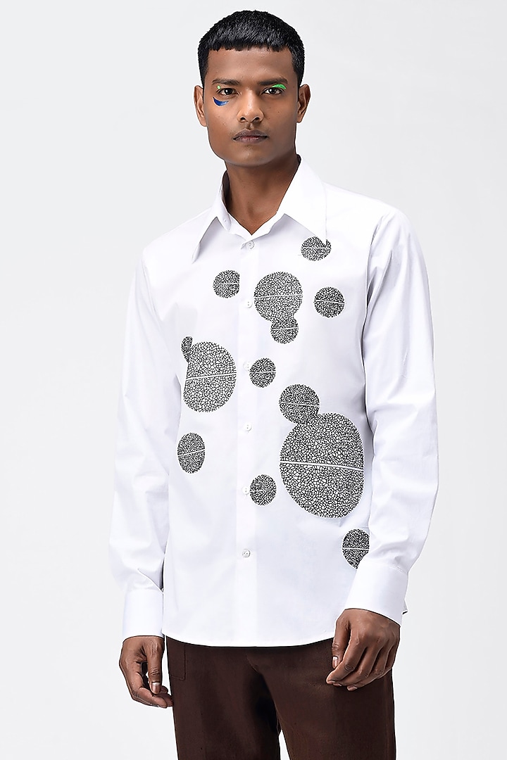 White Thread Embroidered Summer Shirt by Genes Lecoanet Hemant Men at Pernia's Pop Up Shop