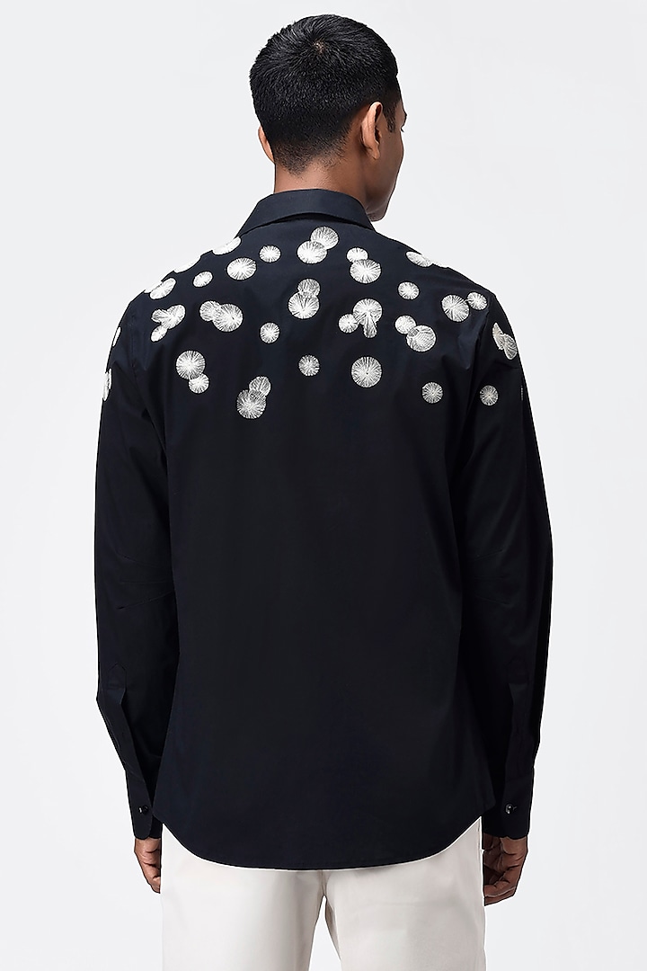 Black Polka Dot Embroidered Shirt by Genes Lecoanet Hemant Men