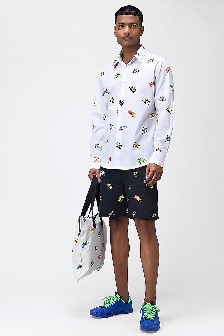 White Motif Printed Shirt by Genes Lecoanet Hemant Men