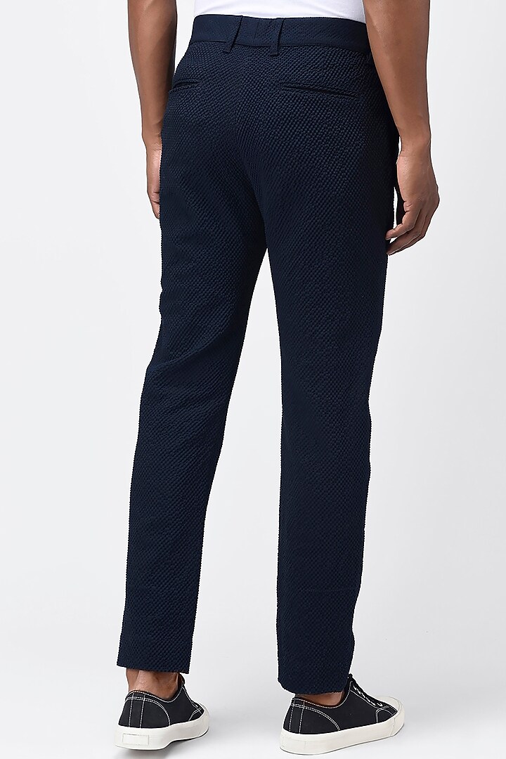 Navy Blue Seersucker Pants by Genes Lecoanet Hemant Men at Pernia's Pop Up Shop