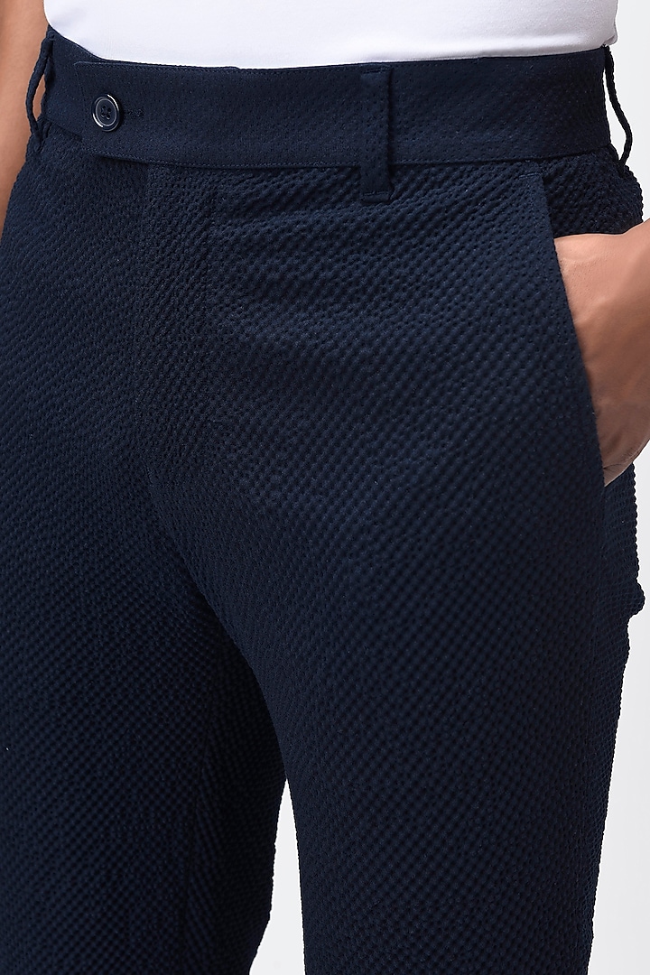 Navy Blue Seersucker Pants by Genes Lecoanet Hemant Men at Pernia's Pop Up Shop