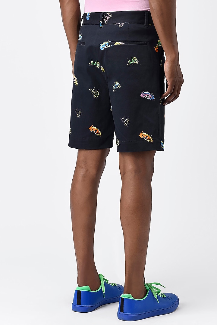 Black Motif Printed Shorts by Genes Lecoanet Hemant Men at Pernia's Pop Up Shop