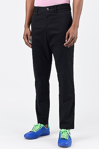 Black Cotton Twill Pants by Genes Lecoanet Hemant Men