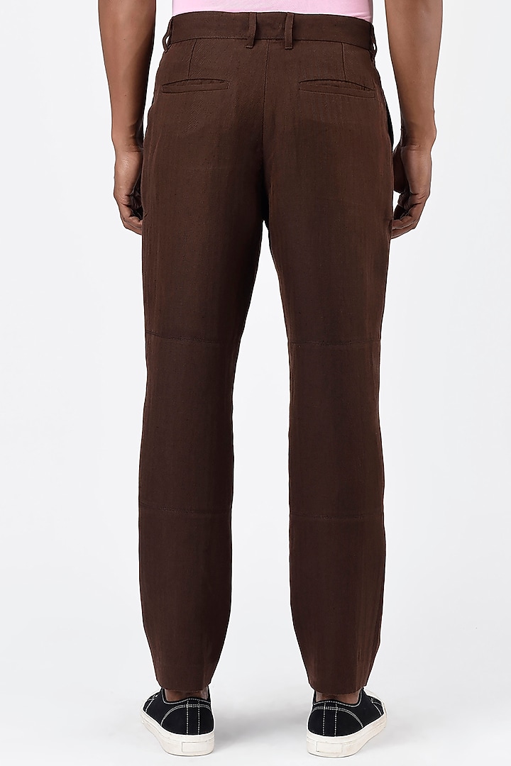 Umber Brown Herringbone Pants by Genes Lecoanet Hemant Men at Pernia's Pop Up Shop