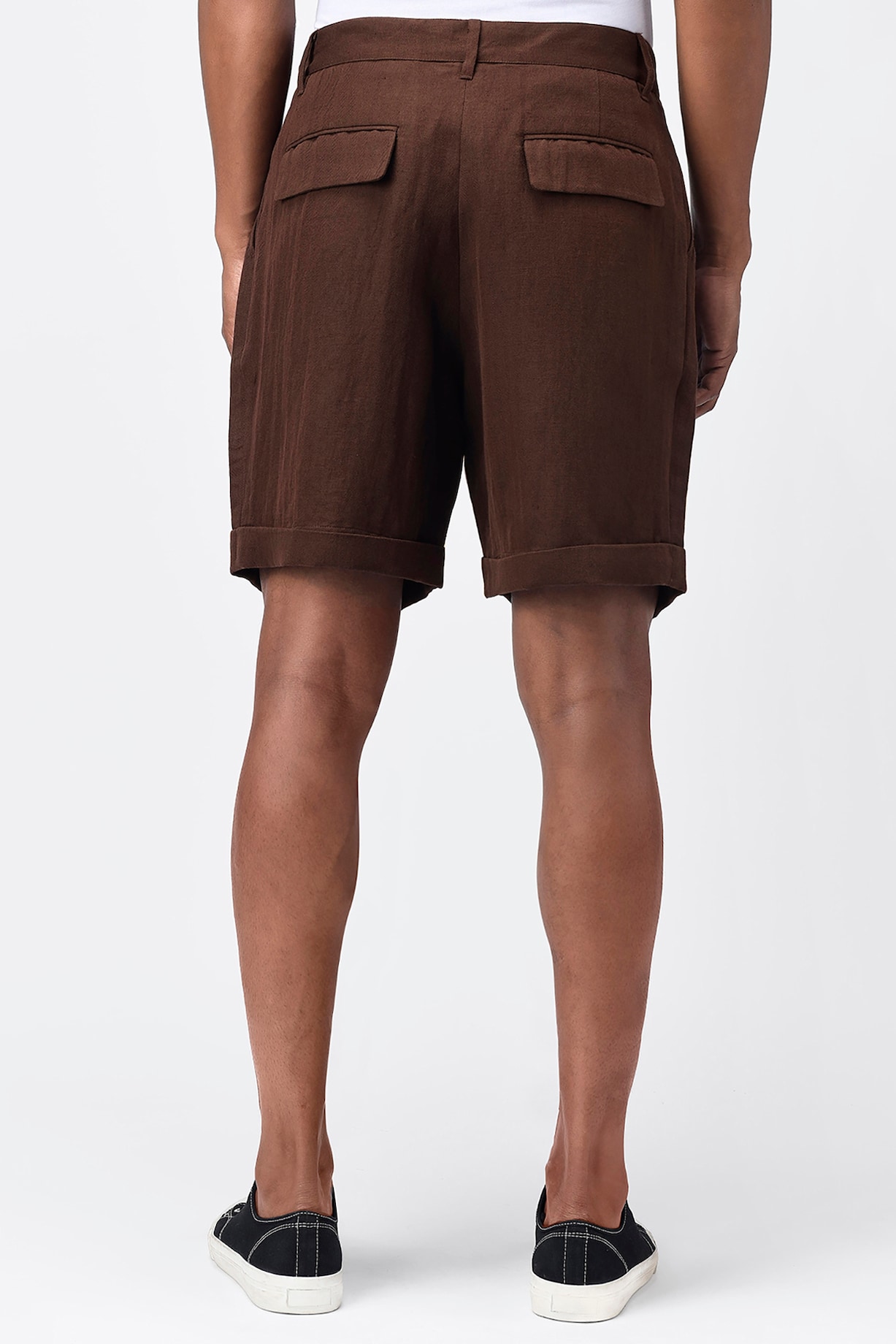 Umber Brown Herringbone Shorts by Genes Lecoanet Hemant Men