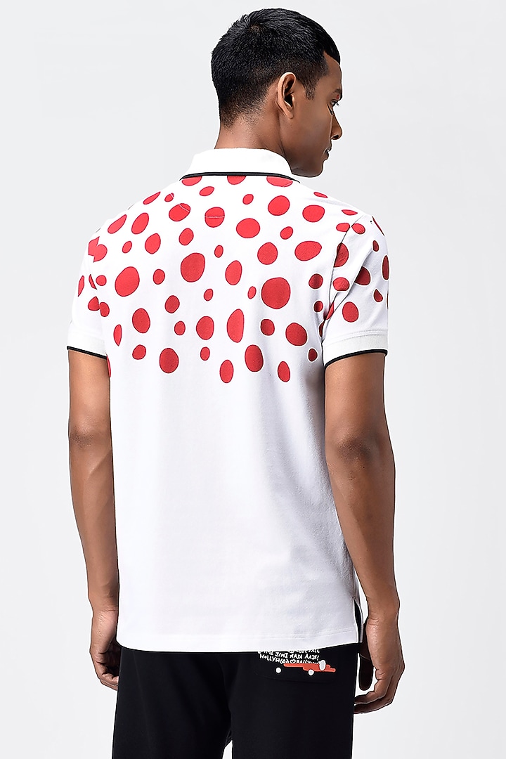 White & Red Printed Polo T-Shirt by Genes Lecoanet Hemant Men at Pernia's Pop Up Shop