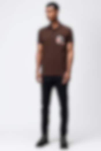 Brown Pique Printed Polo T-Shirt by Genes Lecoanet Hemant Men
