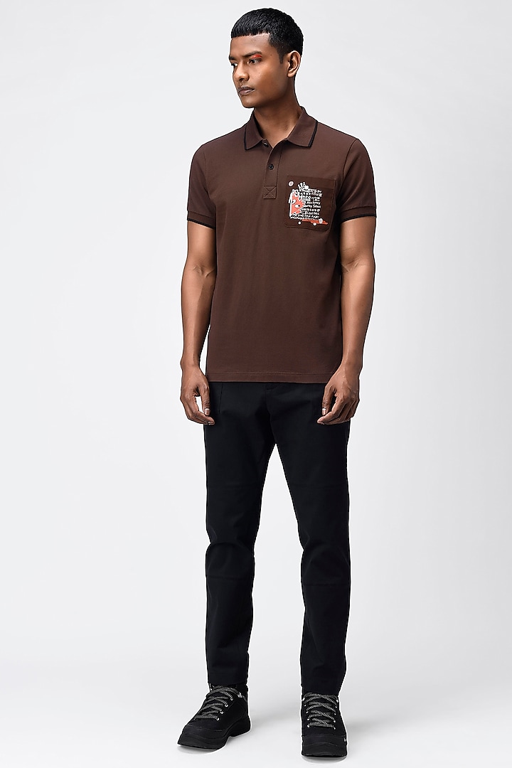 Brown Pique Printed Polo T-Shirt by Genes Lecoanet Hemant Men