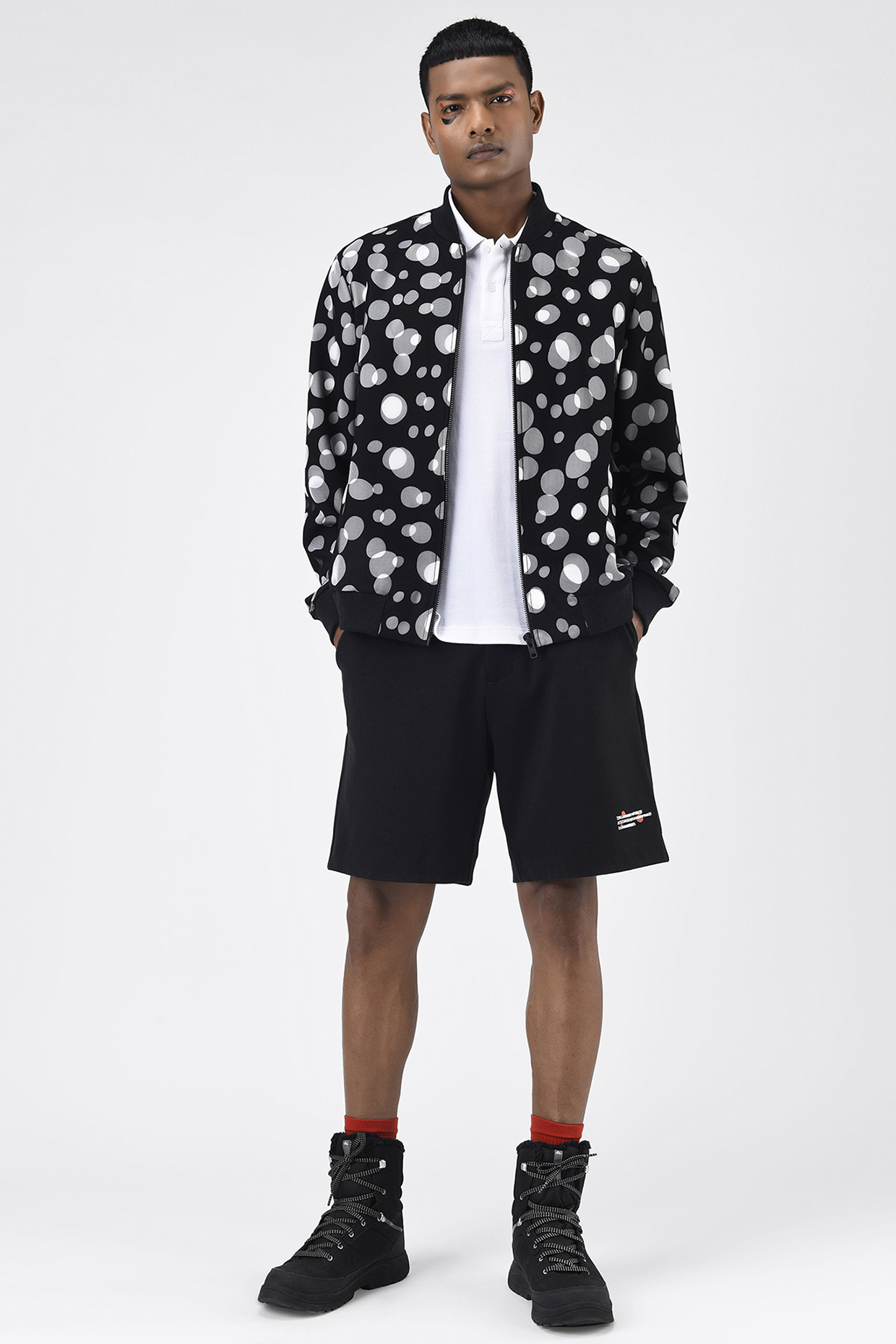 Black Tulle Printed Bomber Jacket by Genes Lecoanet Hemant Men