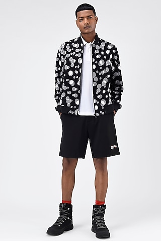 Black Tulle Printed Bomber Jacket by Genes Lecoanet Hemant Men
