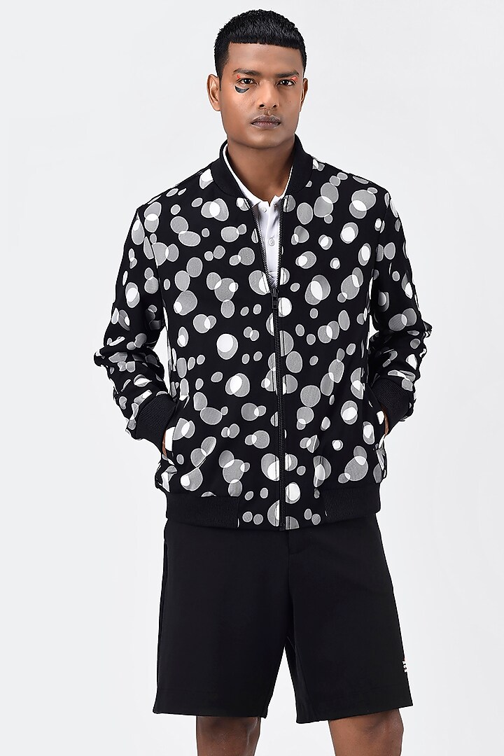 Black Tulle Printed Bomber Jacket by Genes Lecoanet Hemant Men at Pernia's Pop Up Shop