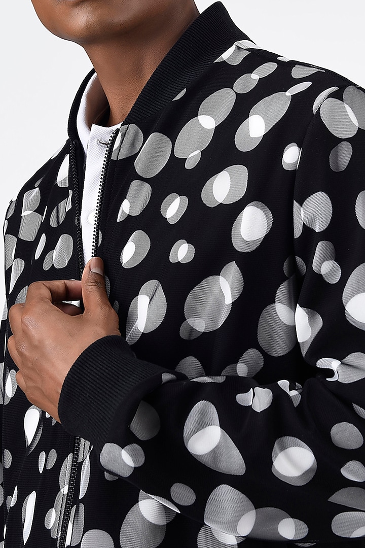 Black Tulle Printed Bomber Jacket by Genes Lecoanet Hemant Men at Pernia's Pop Up Shop