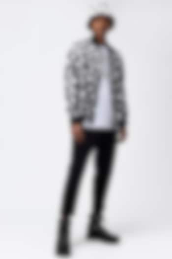 White Tulle Printed Bomber Jacket by Genes Lecoanet Hemant Men
