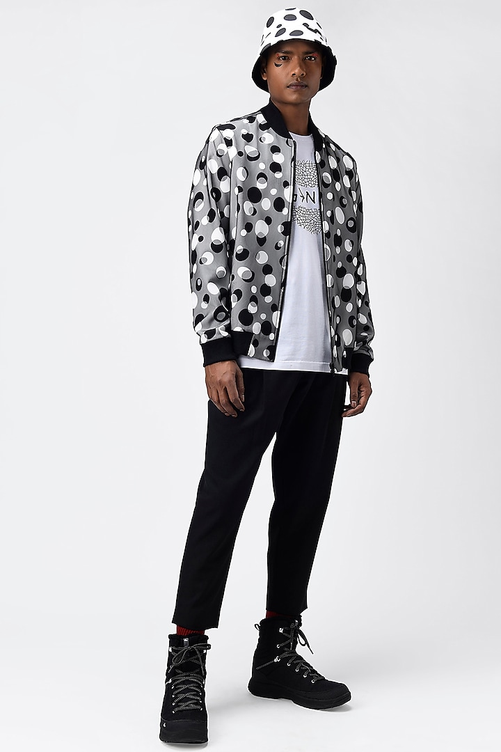 White Tulle Printed Bomber Jacket by Genes Lecoanet Hemant Men