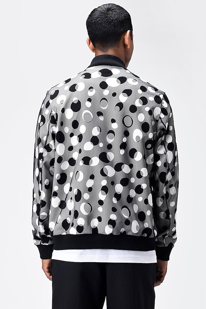 White Tulle Printed Bomber Jacket by Genes Lecoanet Hemant Men at Pernia's Pop Up Shop