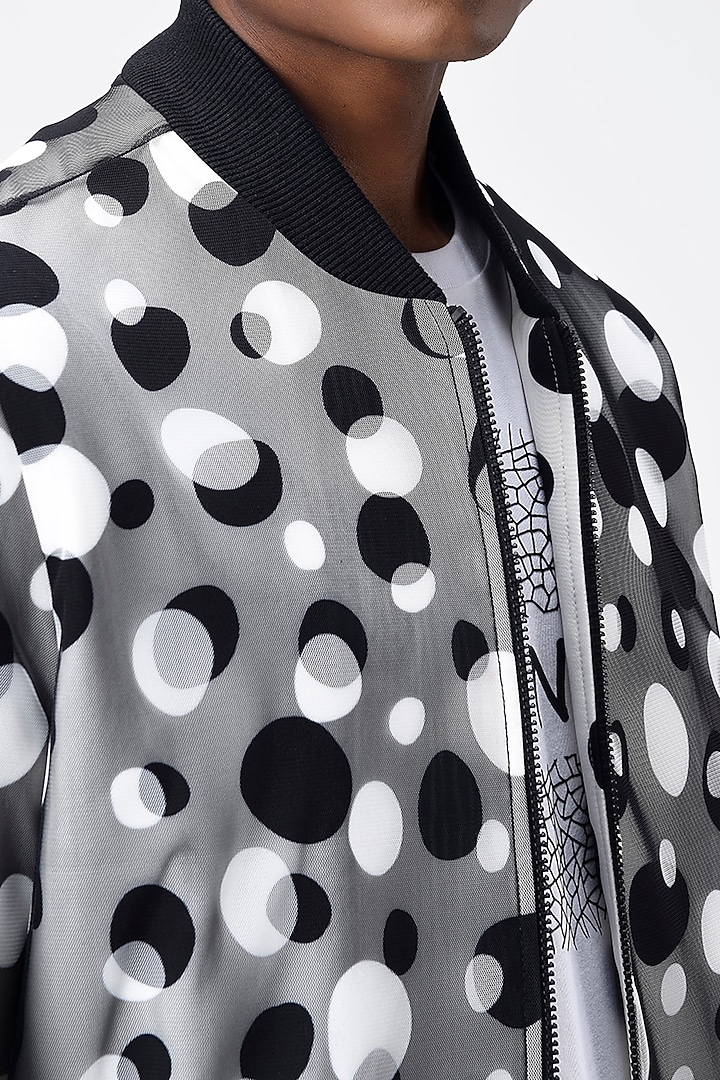 White Tulle Printed Bomber Jacket by Genes Lecoanet Hemant Men at Pernia's Pop Up Shop