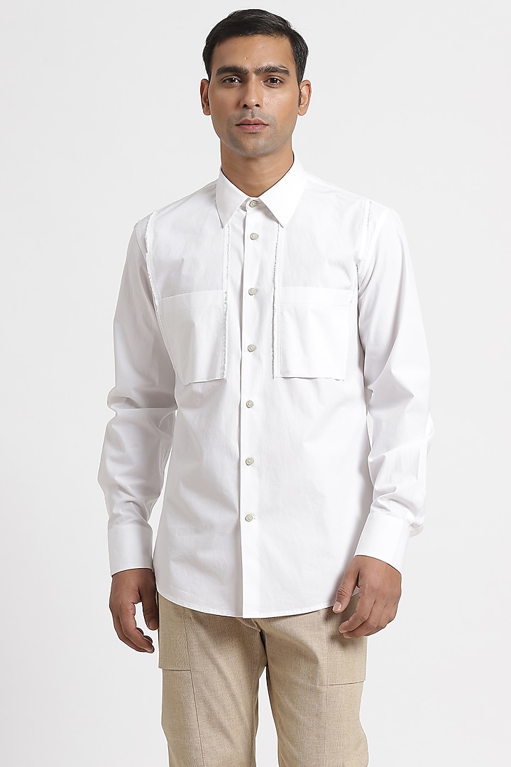 White Linear Paneled Shirt by Genes Lecoanet Hemant Men
