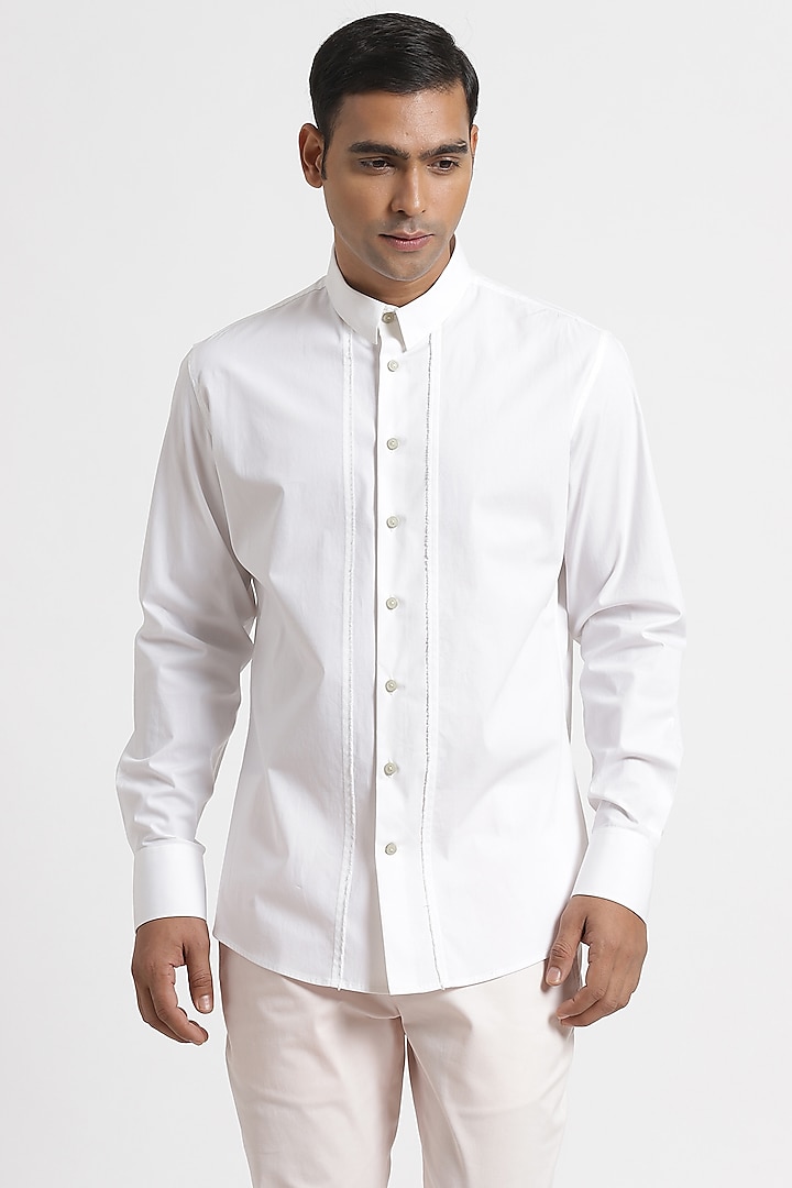 White Shirt With Pintucks by Genes Lecoanet Hemant Men