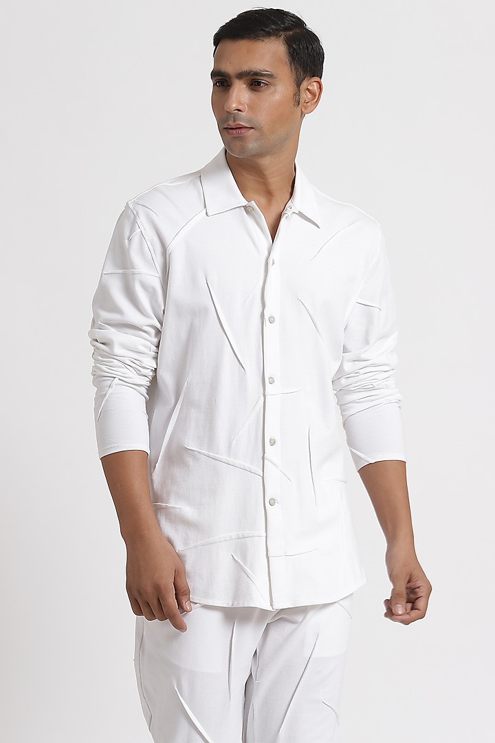 White Cotton Pique Shirt by Genes Lecoanet Hemant Men