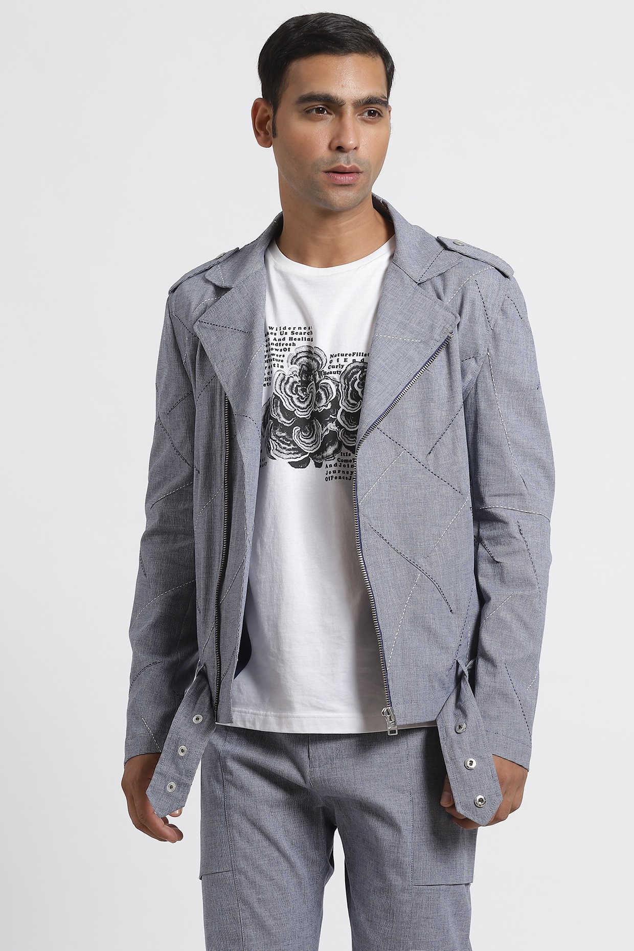 blue textured blazer