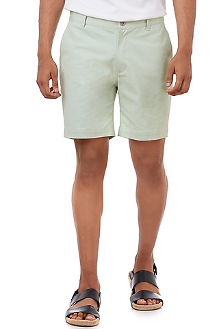 Mint Green Twill Shorts by Genes Lecoanet Hemant Men