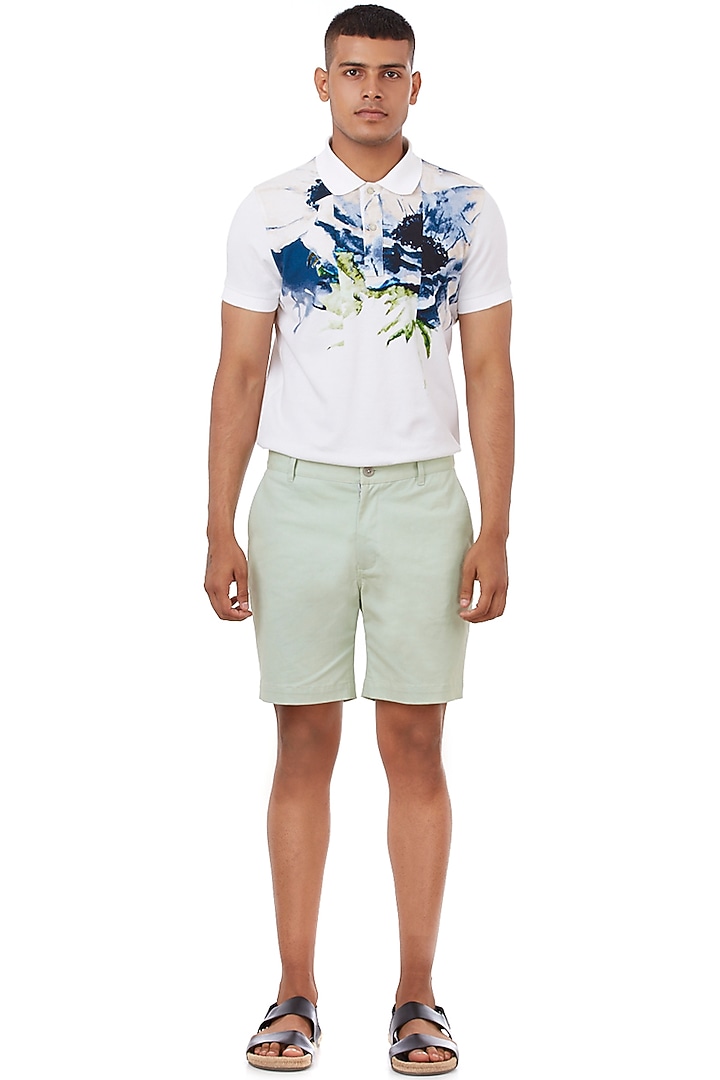 Mint Green Twill Shorts by Genes Lecoanet Hemant Men at Pernia's Pop Up Shop