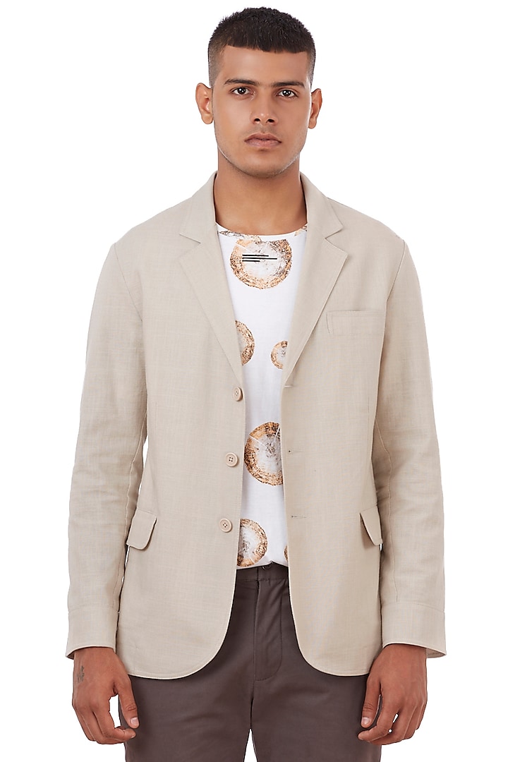 Natural Beige Cotton Slub Jacket by Genes Lecoanet Hemant Men
