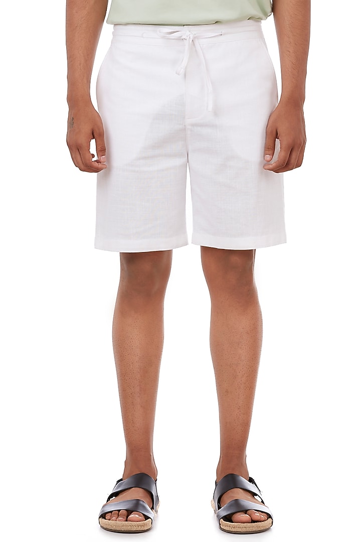 White Cotton Slub Shorts by Genes Lecoanet Hemant Men at Pernia's Pop Up Shop