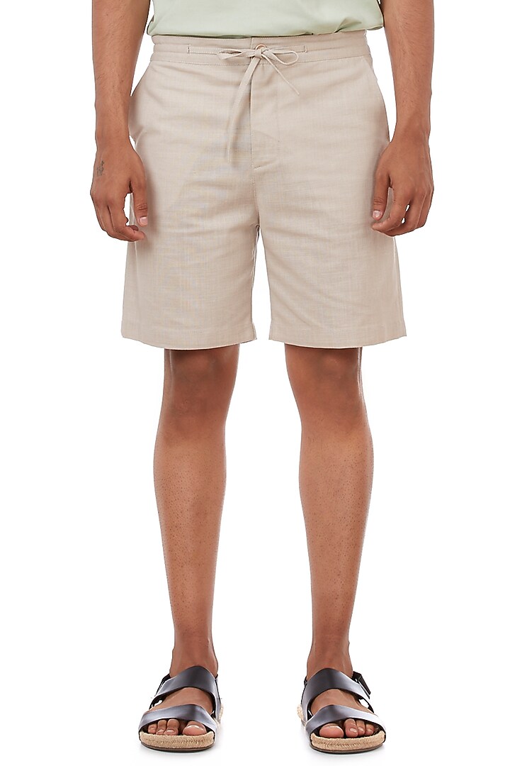 Natural Beige Cotton Slub Shorts by Genes Lecoanet Hemant Men at Pernia's Pop Up Shop