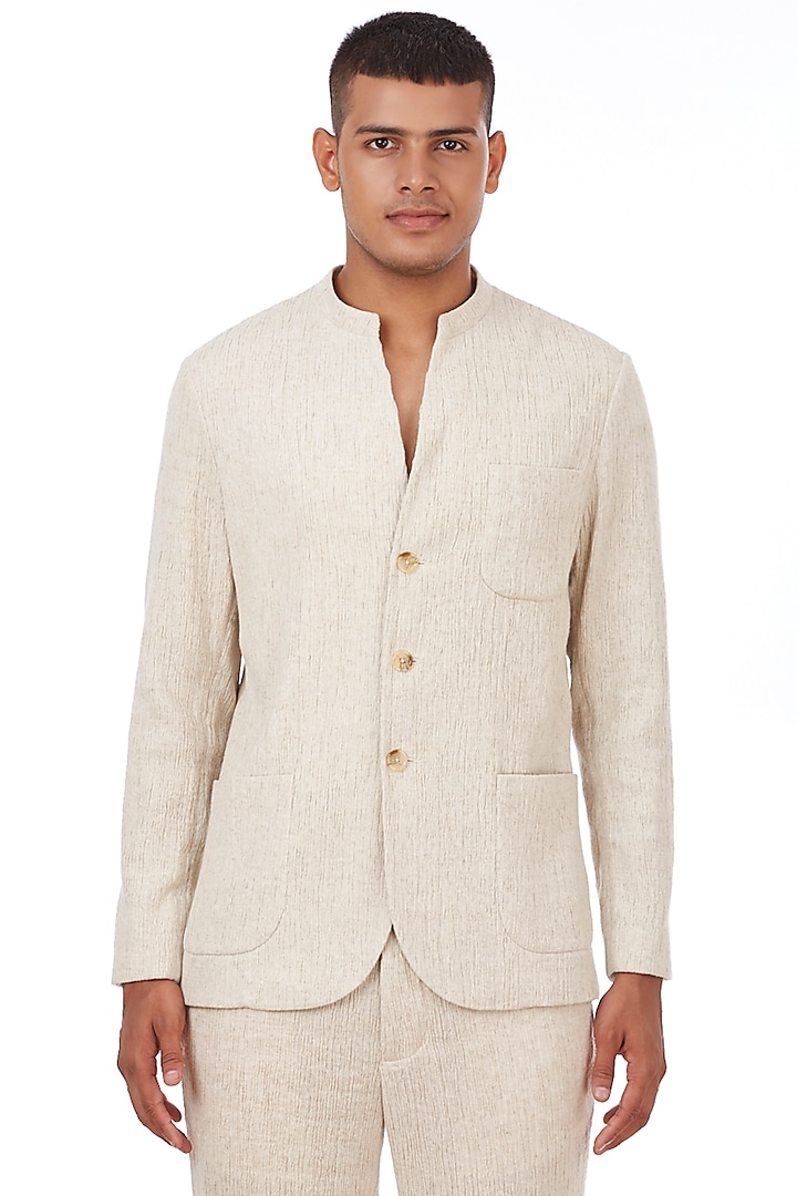 Natural Beige Cotton Jacket by Genes Lecoanet Hemant Men