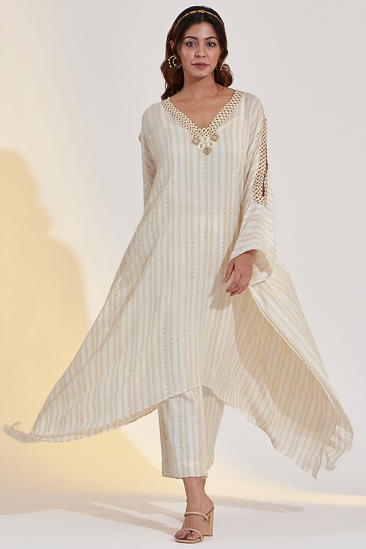 Ivory & Gold Embroidered Kaftan Set by Glittire by Sakshi Verma at Pernia's Pop Up Shop