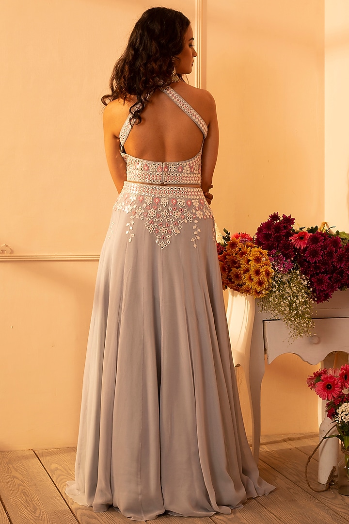 Grey Embroidered Lehenga Set by Glittire by Sakshi Verma at Pernia's Pop Up Shop