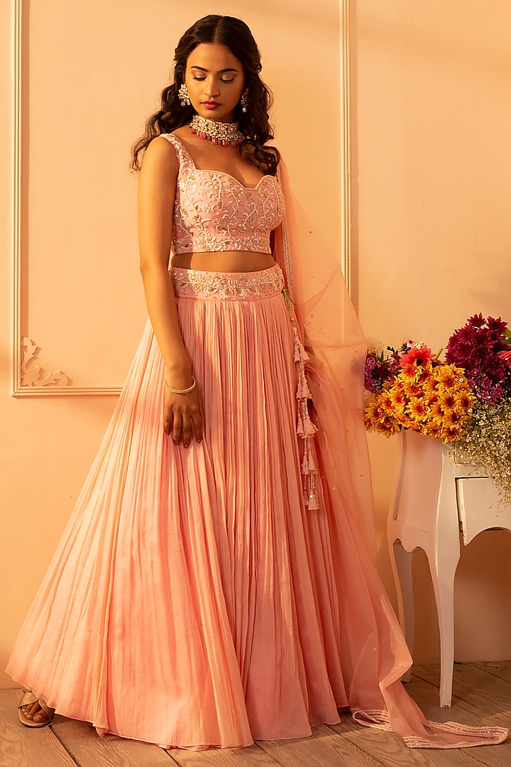 Pink Embroidered Lehenga Set by Glittire by Sakshi Verma